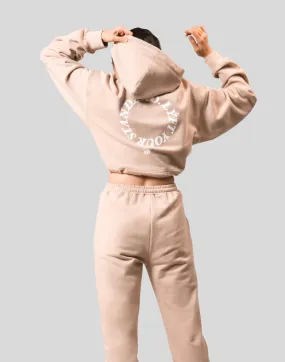 Message Ring Cropped Hoodie - Beige