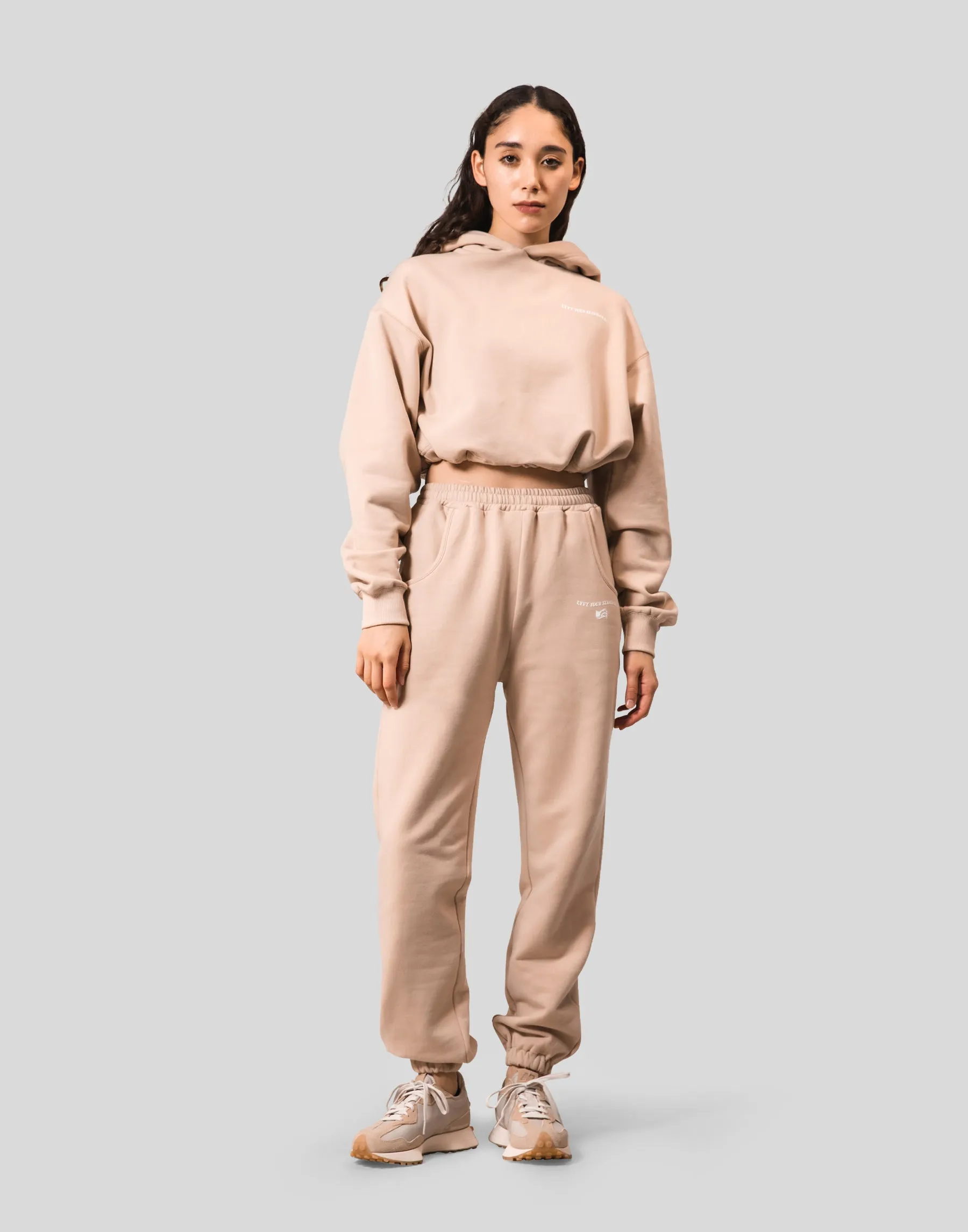 Message Ring Cropped Hoodie - Beige