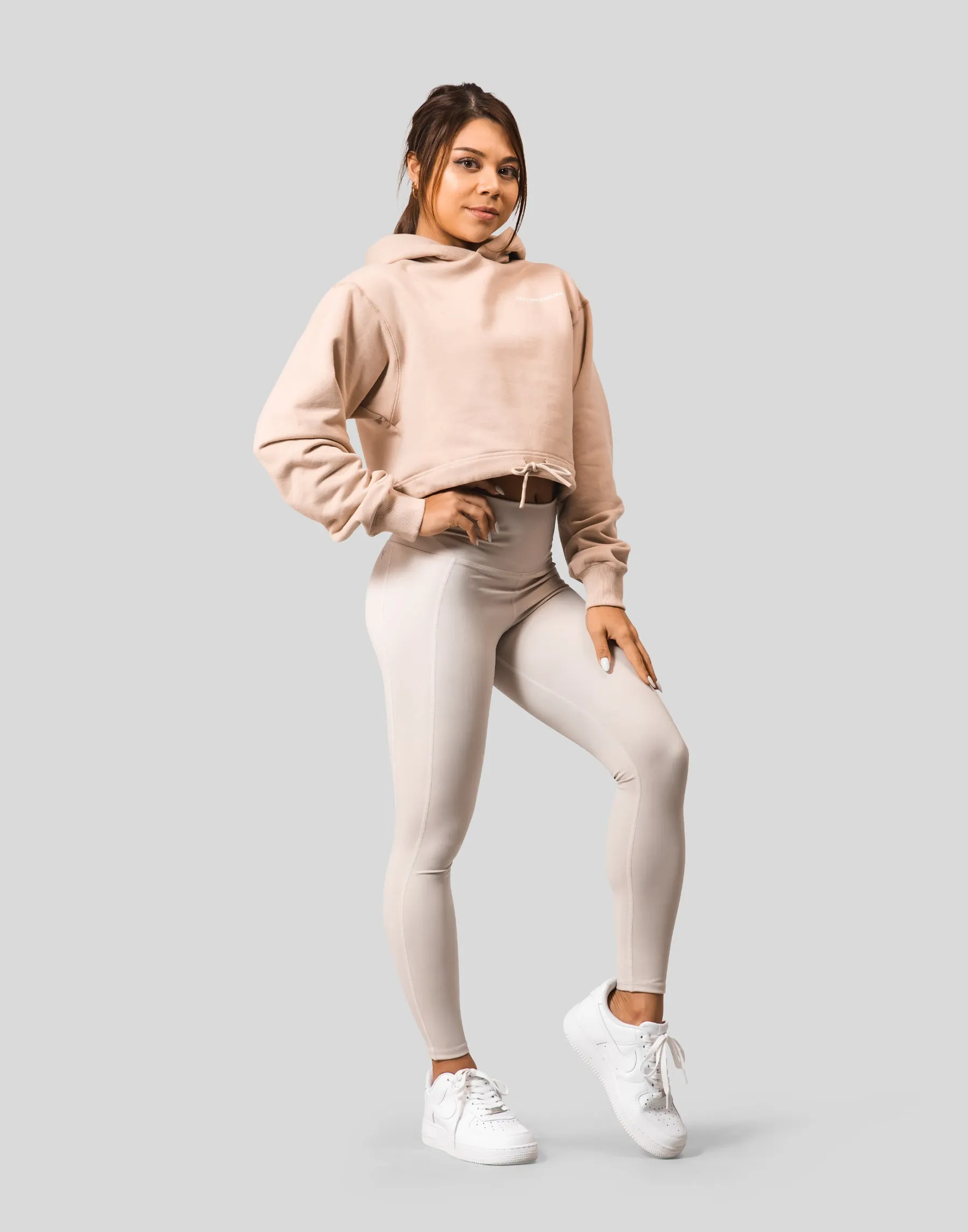 Message Ring Cropped Hoodie - Beige