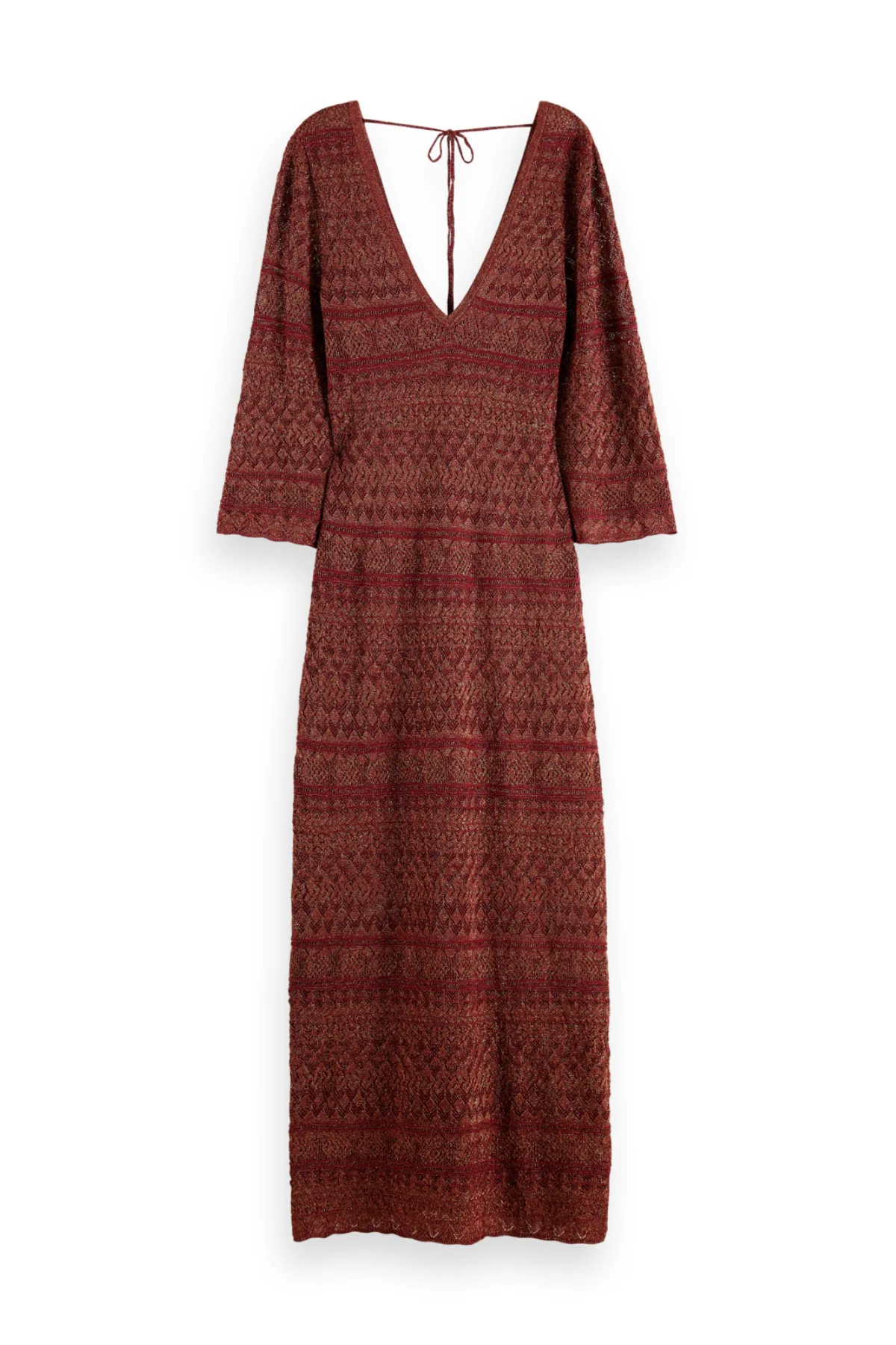 METALLIC POINTELLE KNIT DRESS TERRACOTTA