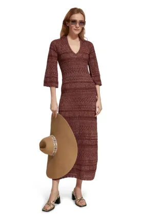 METALLIC POINTELLE KNIT DRESS TERRACOTTA