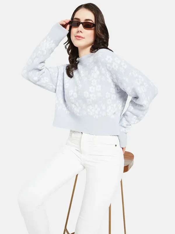 Mettle Women Blue  White Floral Printed Pullover