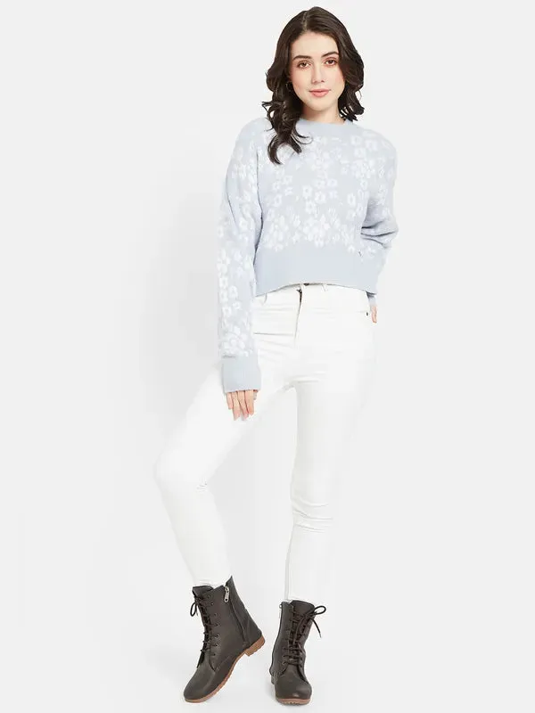 Mettle Women Blue  White Floral Printed Pullover