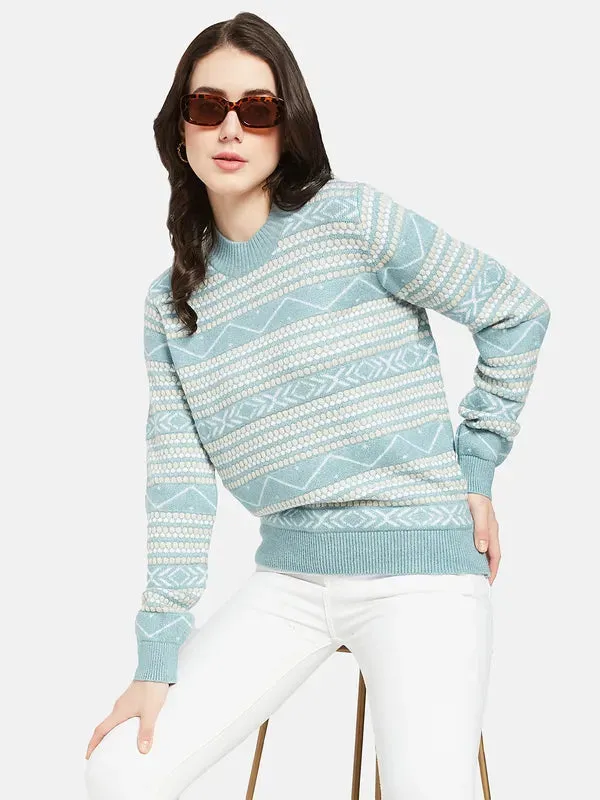 Mettle Women Blue  White Printed Pullover