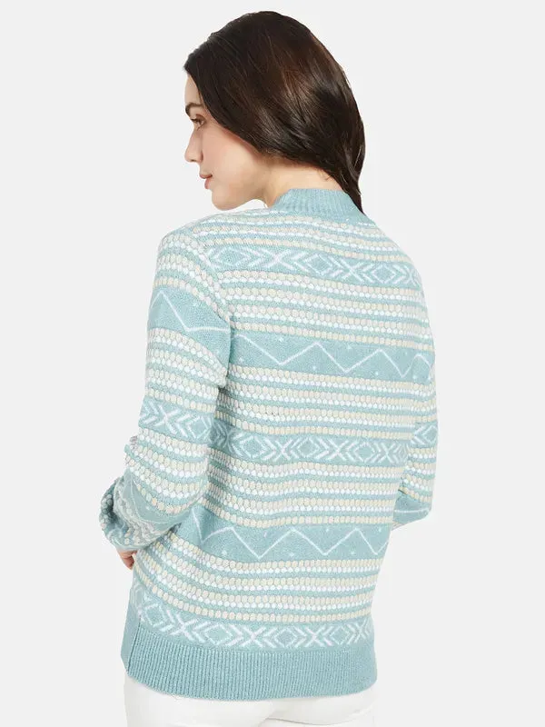 Mettle Women Blue  White Printed Pullover