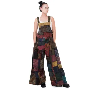 Midnight Black Wide-Leg Patchwork Jumpsuit Overall