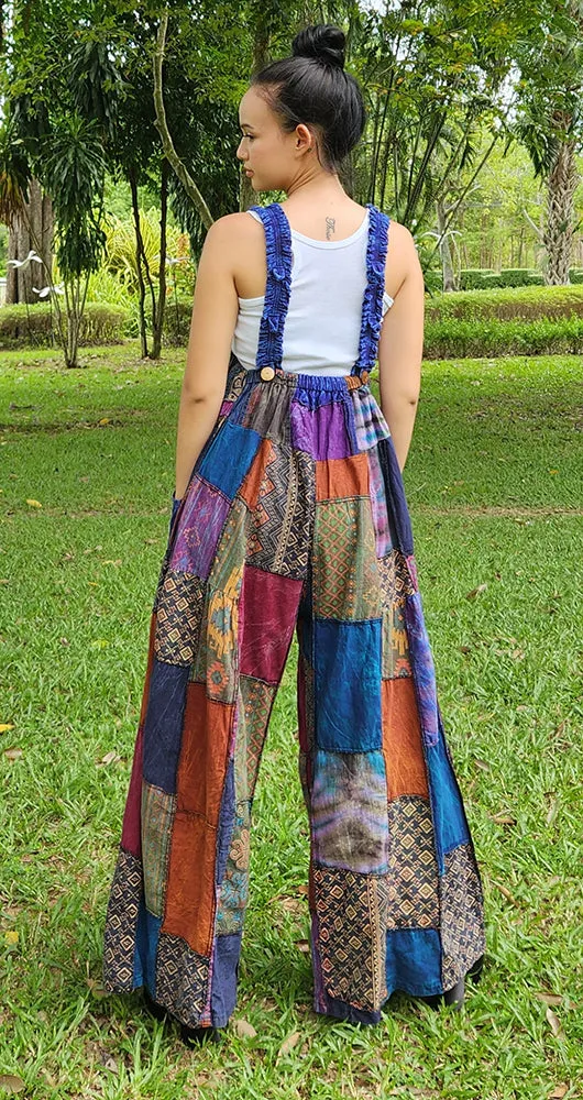 Midnight Black Wide-Leg Patchwork Jumpsuit Overall