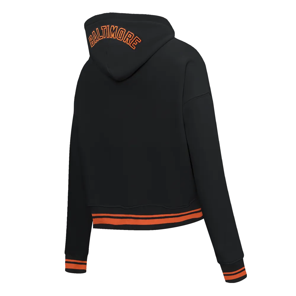 MLB BALTIMORE ORIOLES MASHUP WOMEN'S RIB CROPPED PO HOODIE (BLACK/ORANGE)