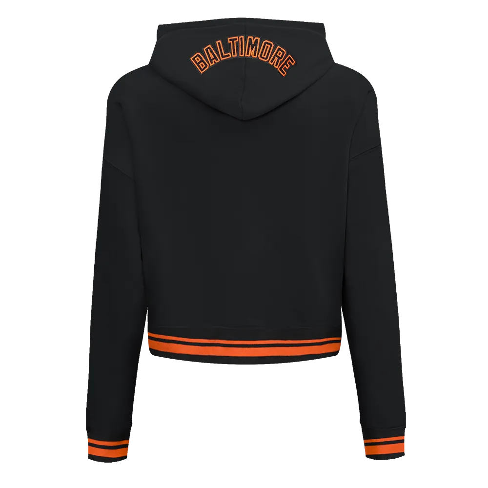 MLB BALTIMORE ORIOLES MASHUP WOMEN'S RIB CROPPED PO HOODIE (BLACK/ORANGE)