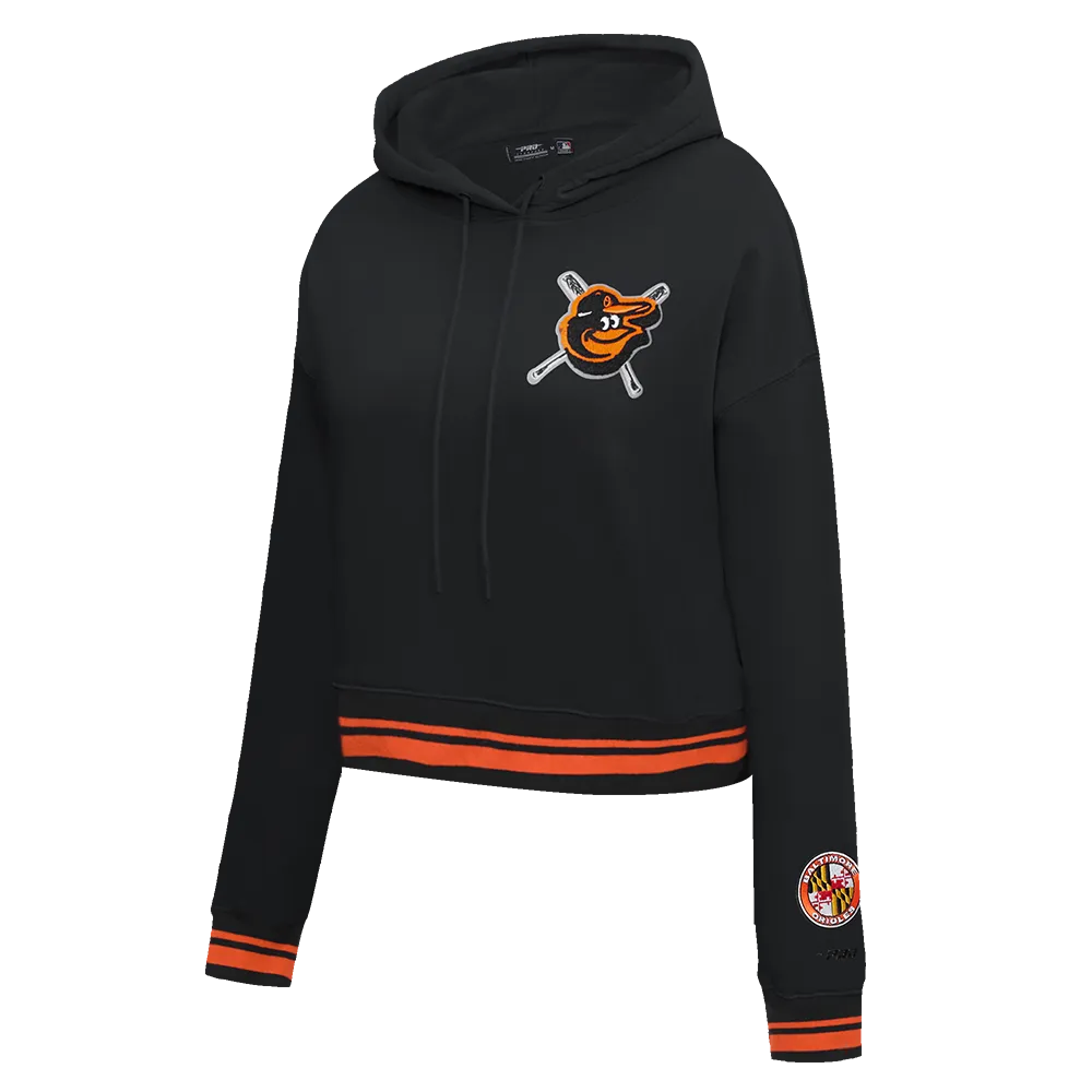 MLB BALTIMORE ORIOLES MASHUP WOMEN'S RIB CROPPED PO HOODIE (BLACK/ORANGE)