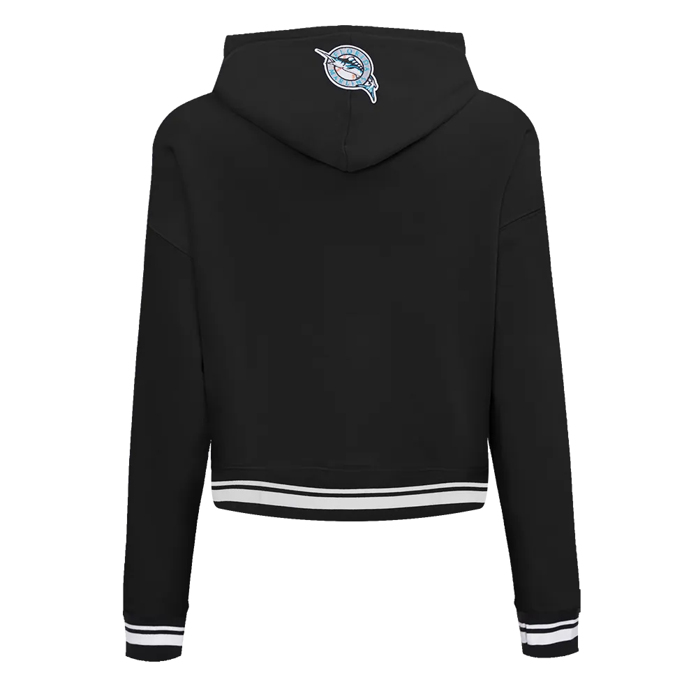 MLB FLORIDA MARLINS RETRO CLASSIC WOMEN'S CROPPED PO HOODIE (BLACK)