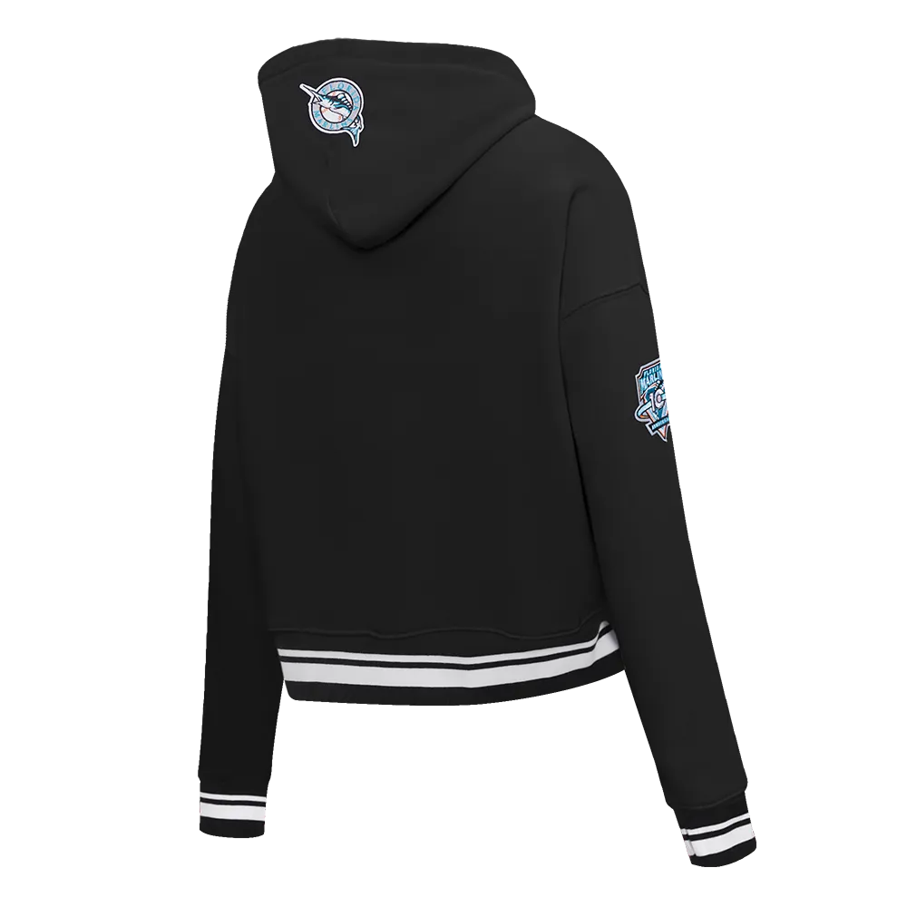 MLB FLORIDA MARLINS RETRO CLASSIC WOMEN'S CROPPED PO HOODIE (BLACK)