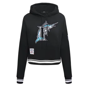 MLB FLORIDA MARLINS RETRO CLASSIC WOMEN'S CROPPED PO HOODIE (BLACK)