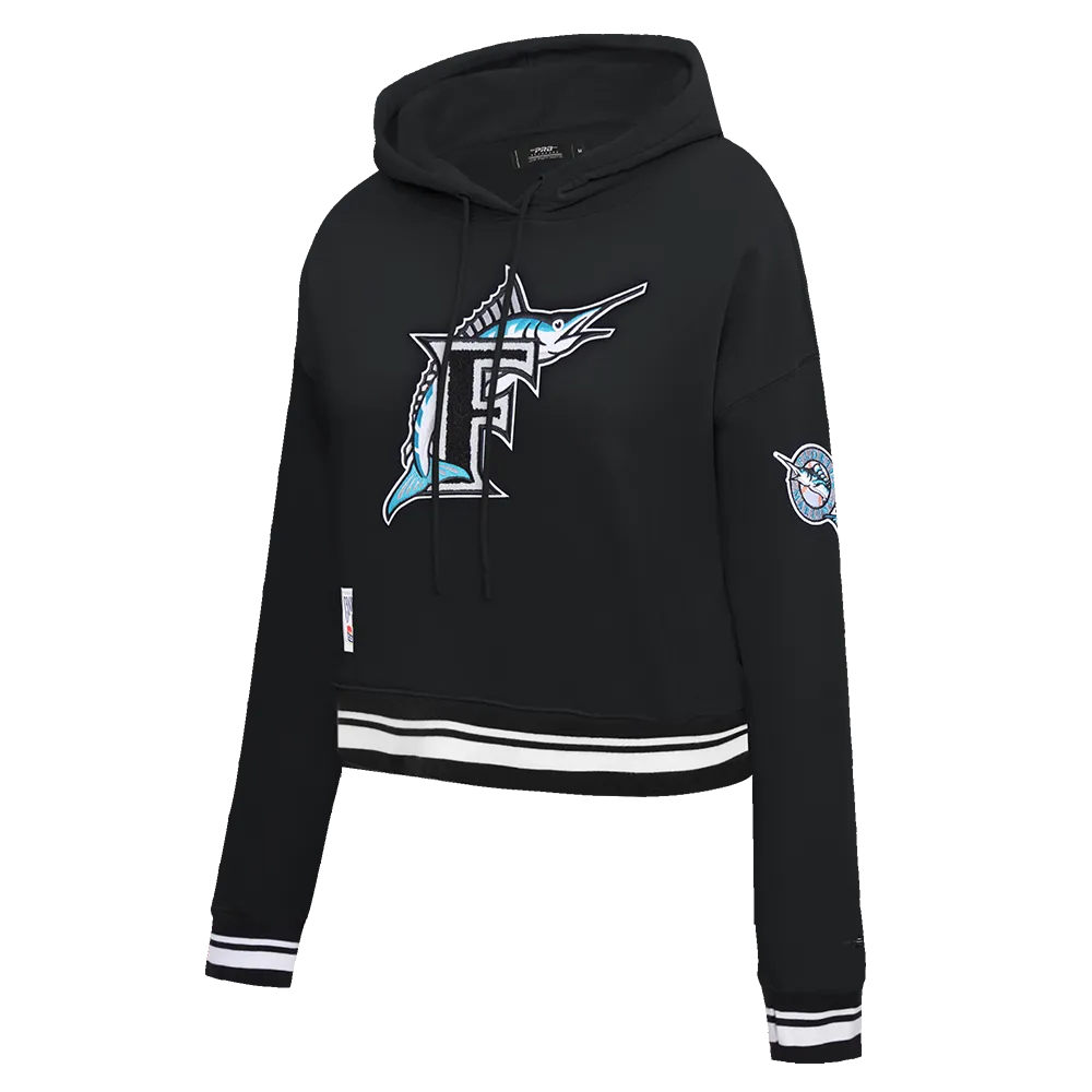 MLB FLORIDA MARLINS RETRO CLASSIC WOMEN'S CROPPED PO HOODIE (BLACK)