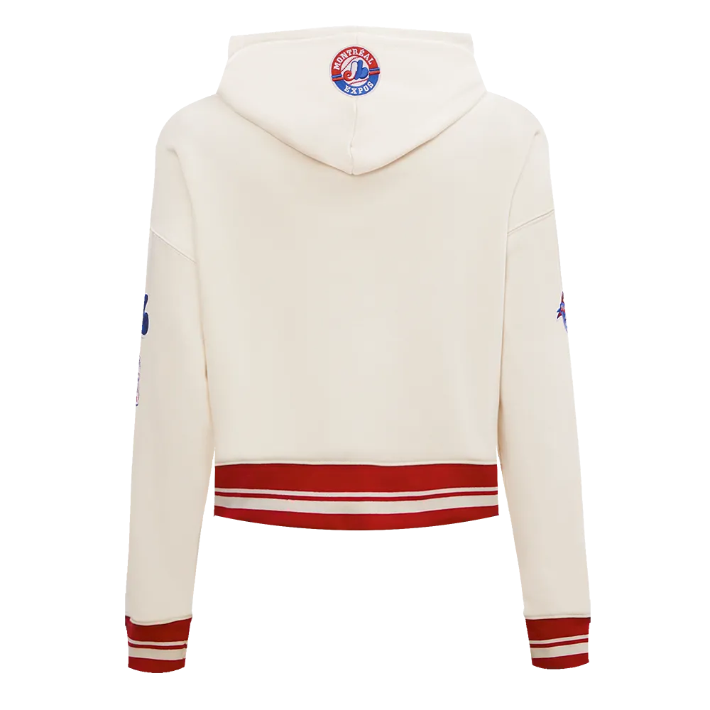 MLB MONTREAL EXPOS RETRO CLASSIC WOMEN'S RIB CROPPED PO HOODIE (EGGSHELL/ RED)