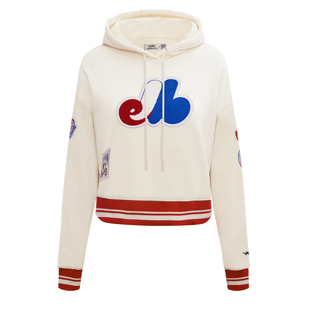 MLB MONTREAL EXPOS RETRO CLASSIC WOMEN'S RIB CROPPED PO HOODIE (EGGSHELL/ RED)