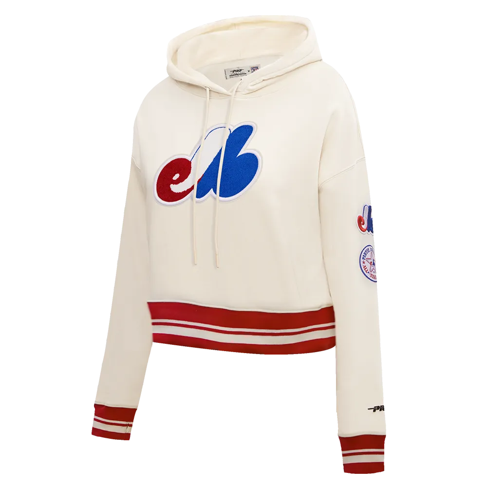 MLB MONTREAL EXPOS RETRO CLASSIC WOMEN'S RIB CROPPED PO HOODIE (EGGSHELL/ RED)