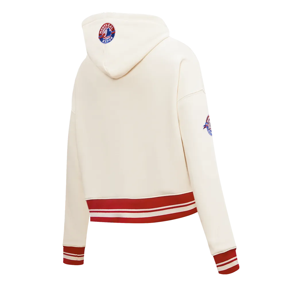 MLB MONTREAL EXPOS RETRO CLASSIC WOMEN'S RIB CROPPED PO HOODIE (EGGSHELL/ RED)