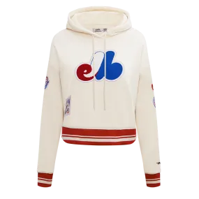 MLB MONTREAL EXPOS RETRO CLASSIC WOMEN'S RIB CROPPED PO HOODIE (EGGSHELL/ RED)