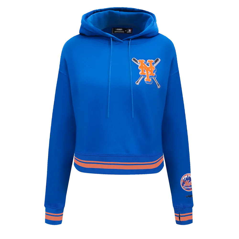 MLB NEW YORK METS MASHUP WOMEN'S RIB CROPPED PO HOODIE (ROYAL/ORANGE/ROYAL)