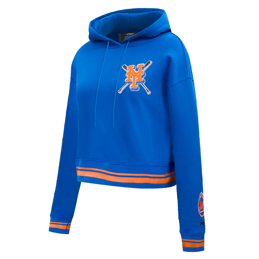 MLB NEW YORK METS MASHUP WOMEN'S RIB CROPPED PO HOODIE (ROYAL/ORANGE/ROYAL)