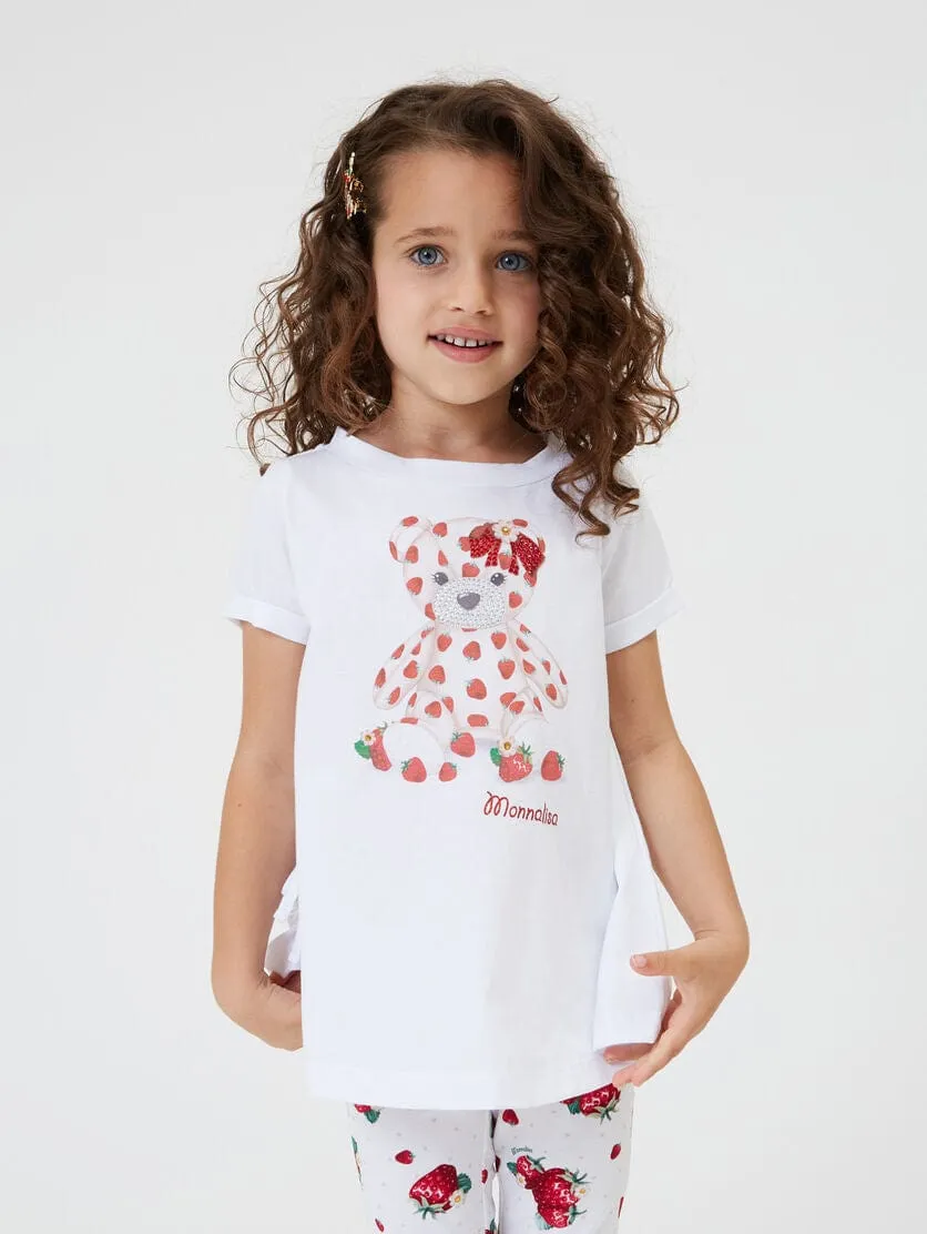 Monnalisa Girls Teddy Bear Maxi T-Shirt in White