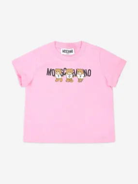 Moschino Baby Girls Bear Logo T-Shirt in Pink