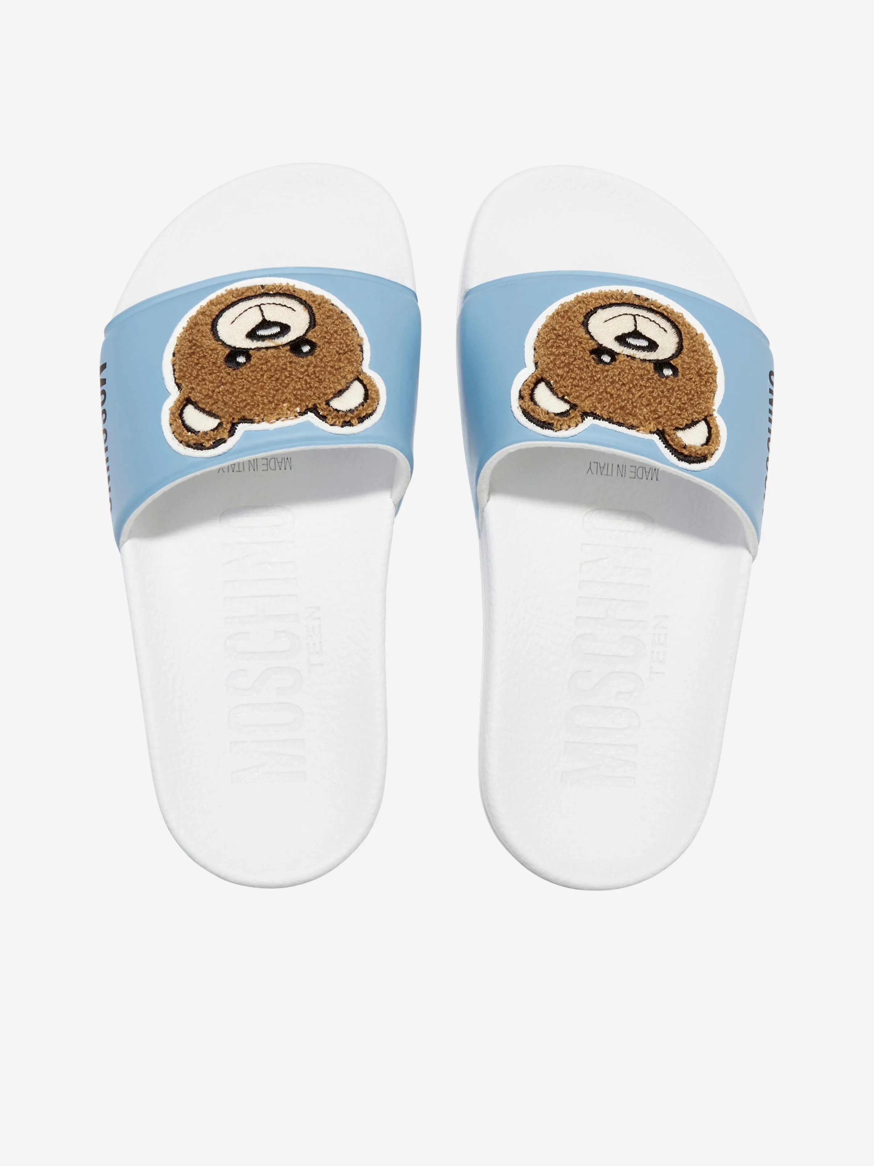 Moschino Girls Teddy Bear Sliders in Blue