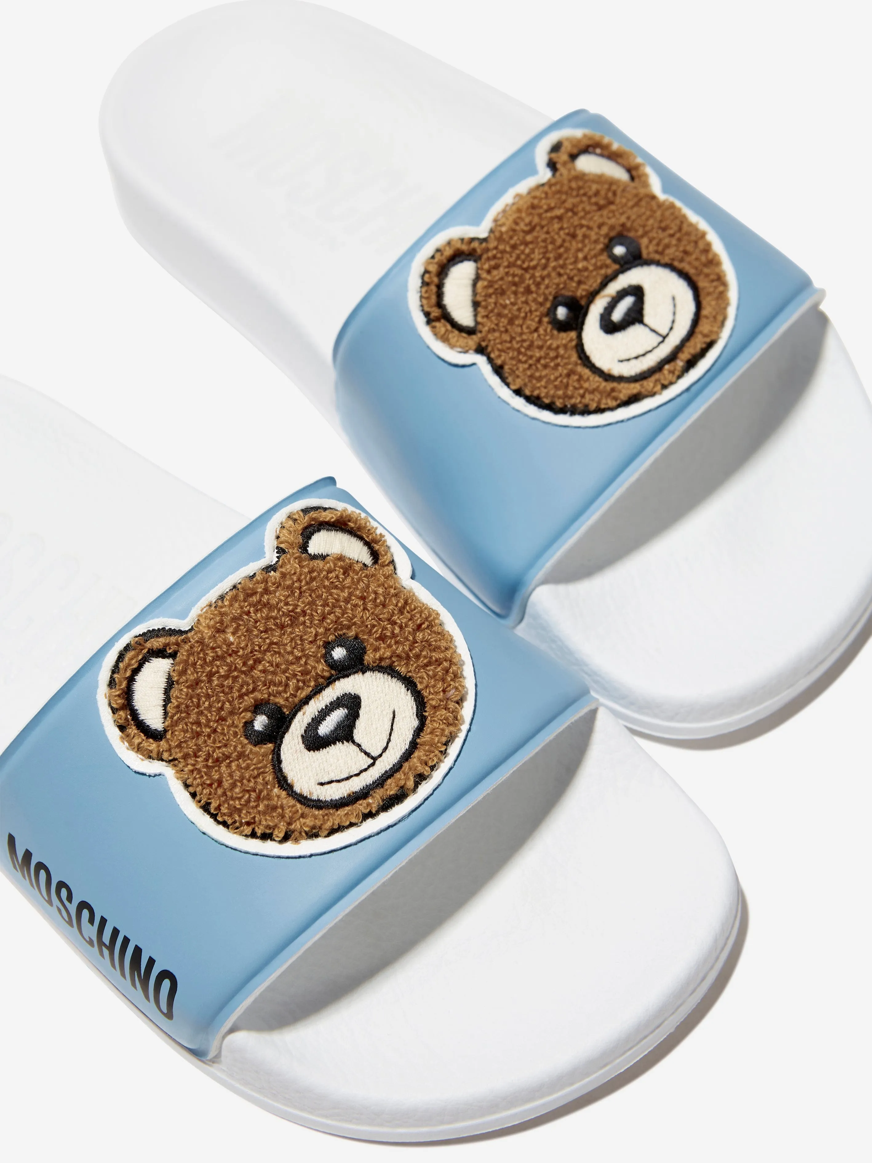 Moschino Girls Teddy Bear Sliders in Blue