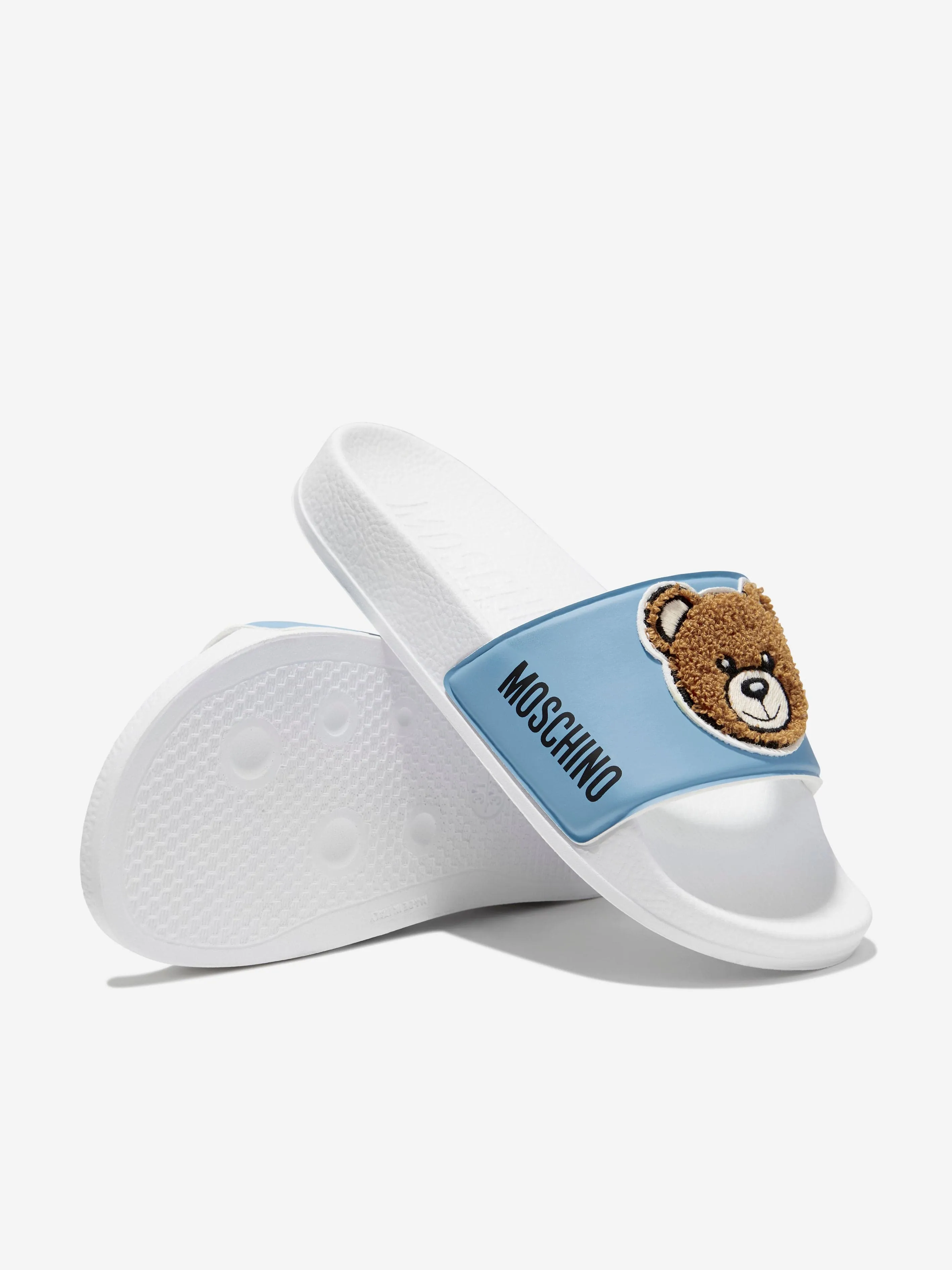 Moschino Girls Teddy Bear Sliders in Blue