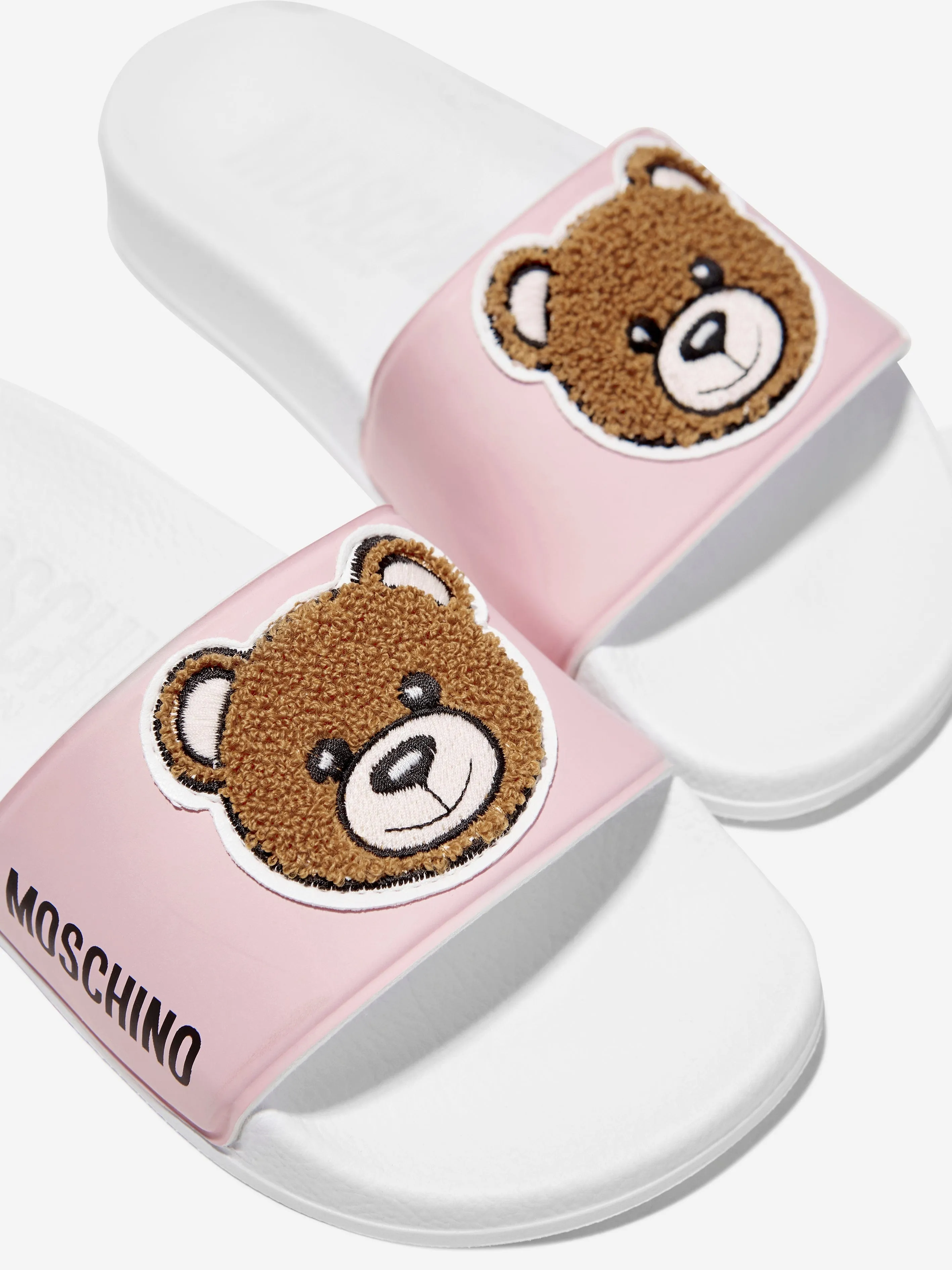 Moschino Girls Teddy Bear Sliders in Pink