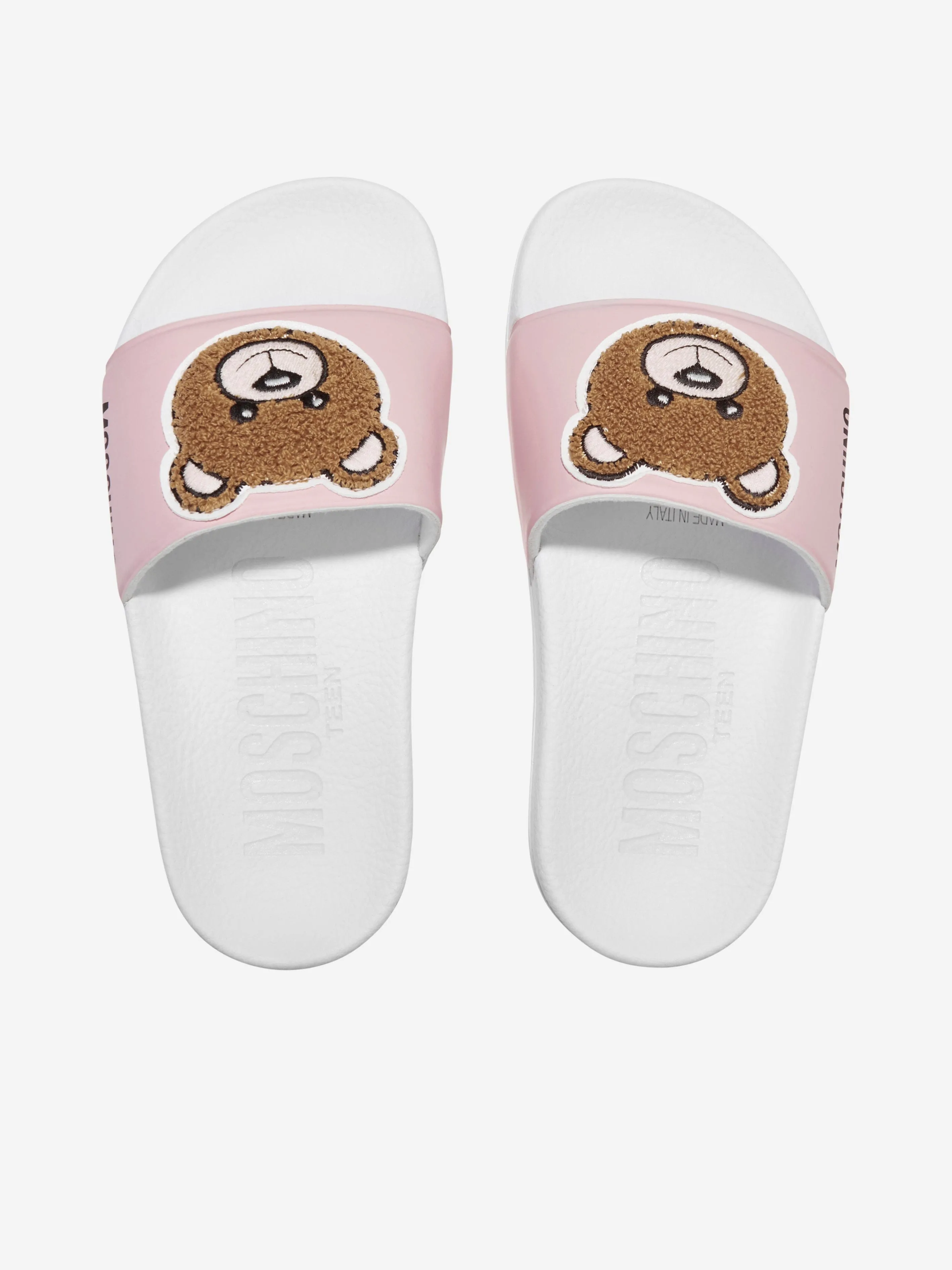 Moschino Girls Teddy Bear Sliders in Pink