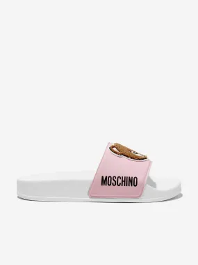 Moschino Girls Teddy Bear Sliders in Pink