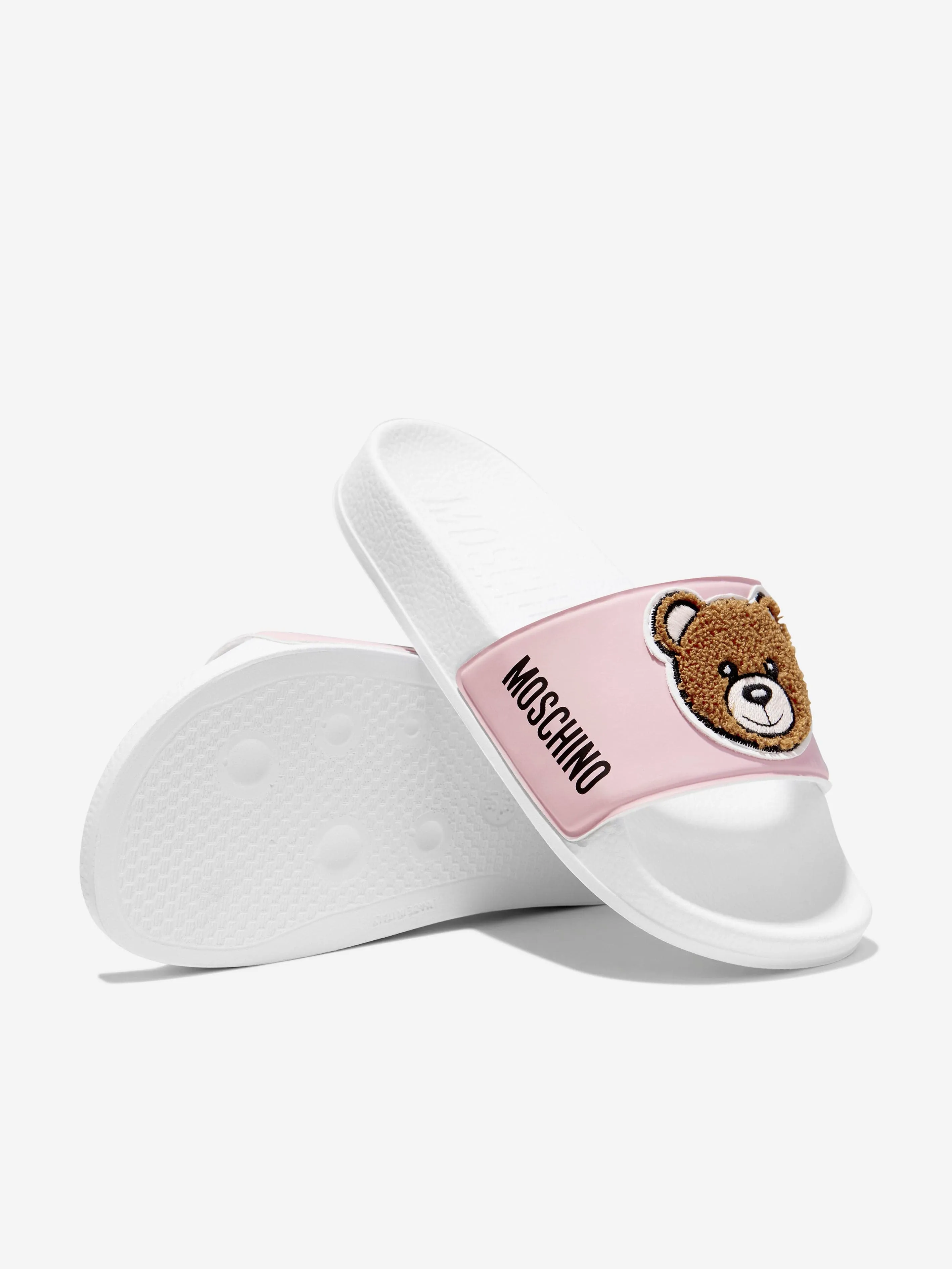 Moschino Girls Teddy Bear Sliders in Pink