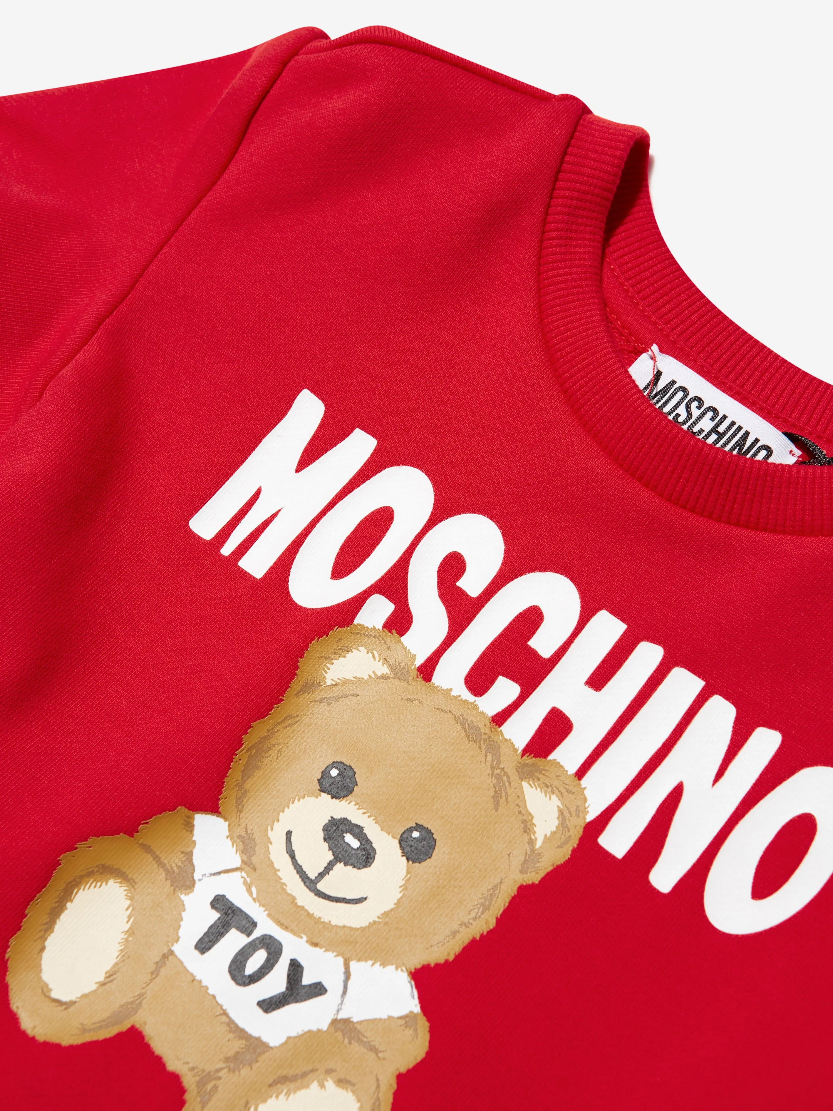 Moschino Girls Teddy Logo Dress in Red