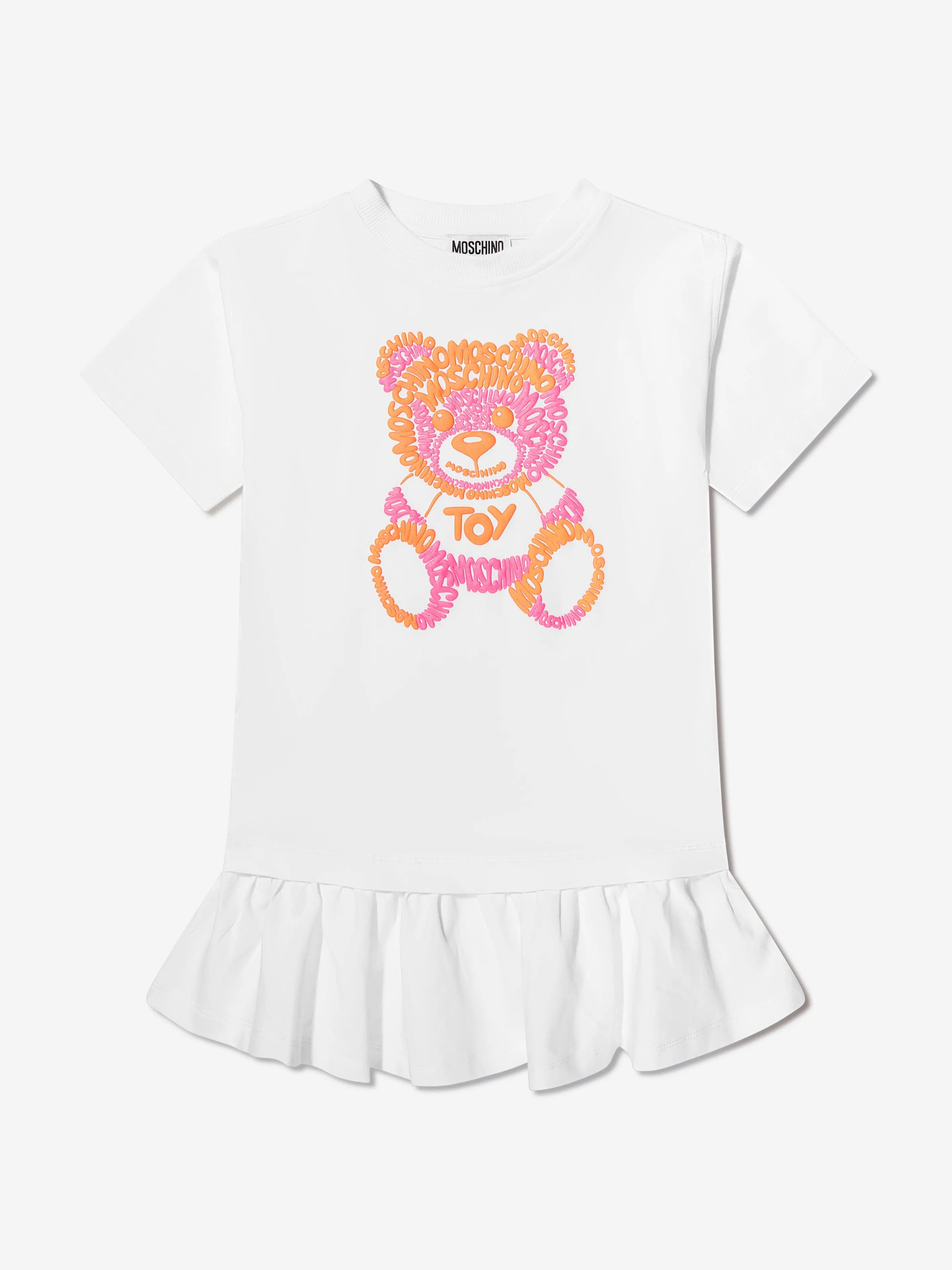 Moschino Girls Teddy Logo Dress in White