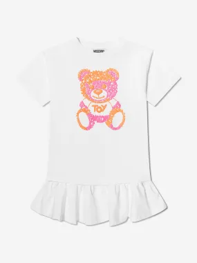 Moschino Girls Teddy Logo Dress in White