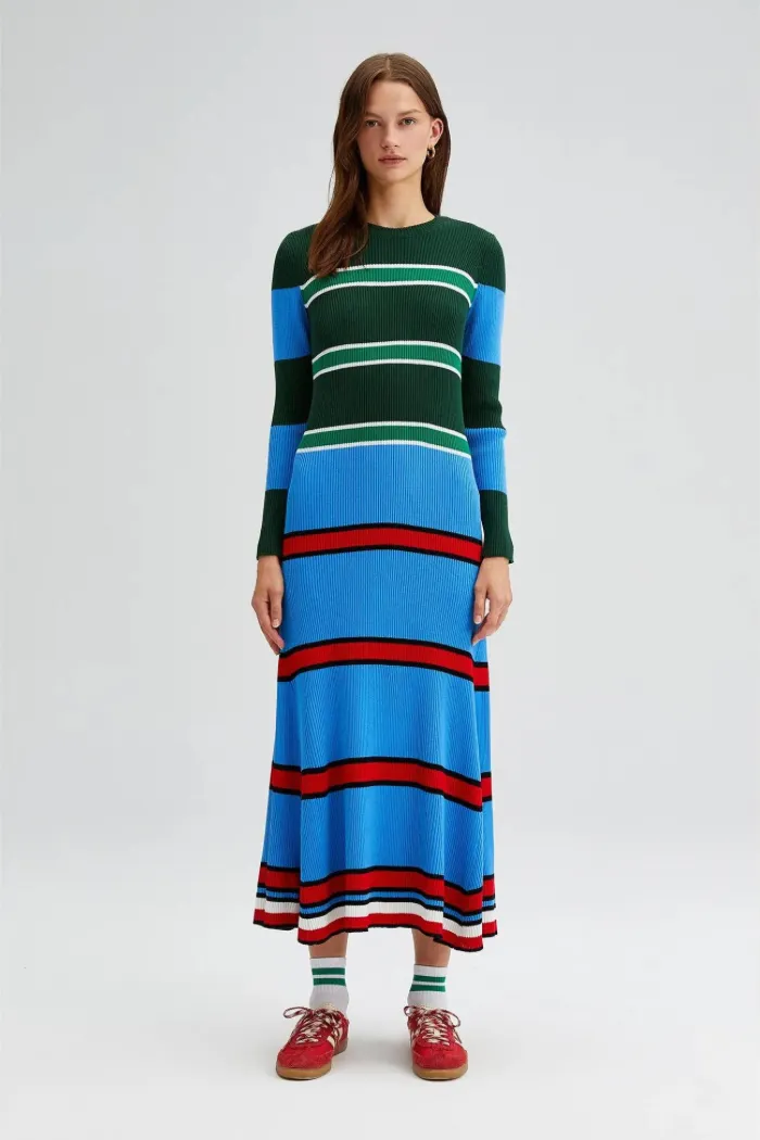 Multicolored Striped Knit Dress