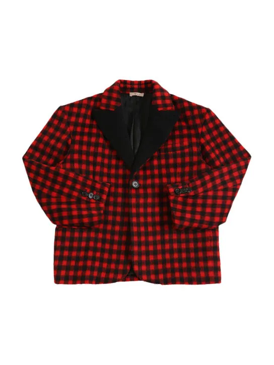 N°21   Checked print wool blend jacket w/logo 