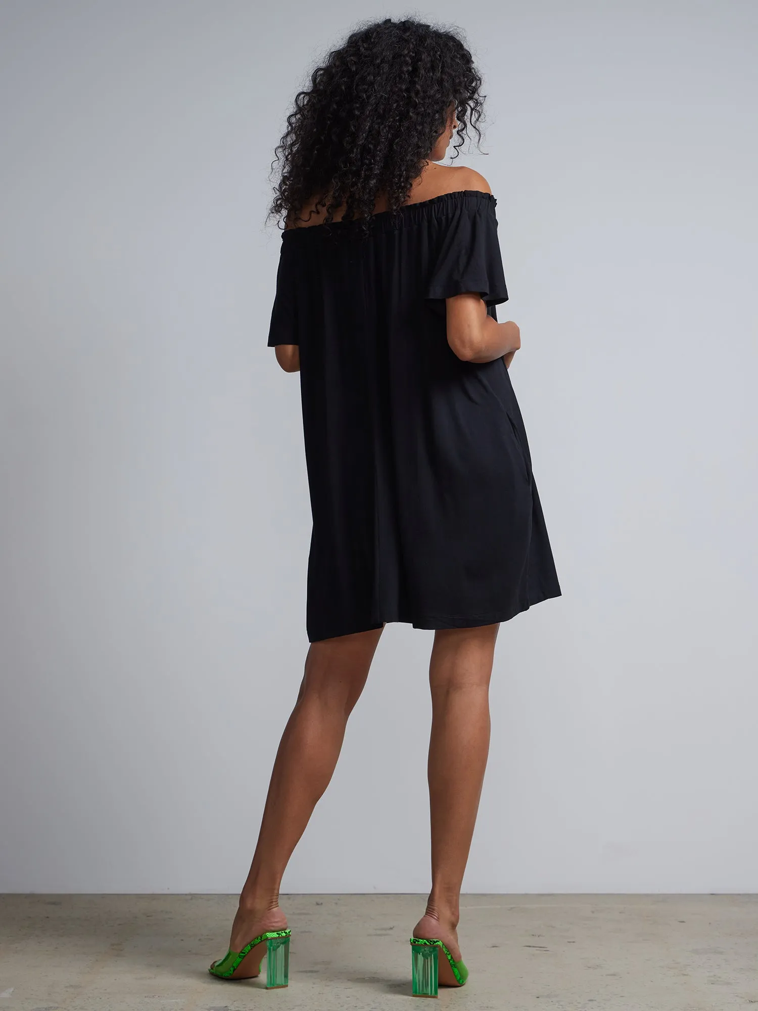 Off-The-Shoulder Knit Shift Dress