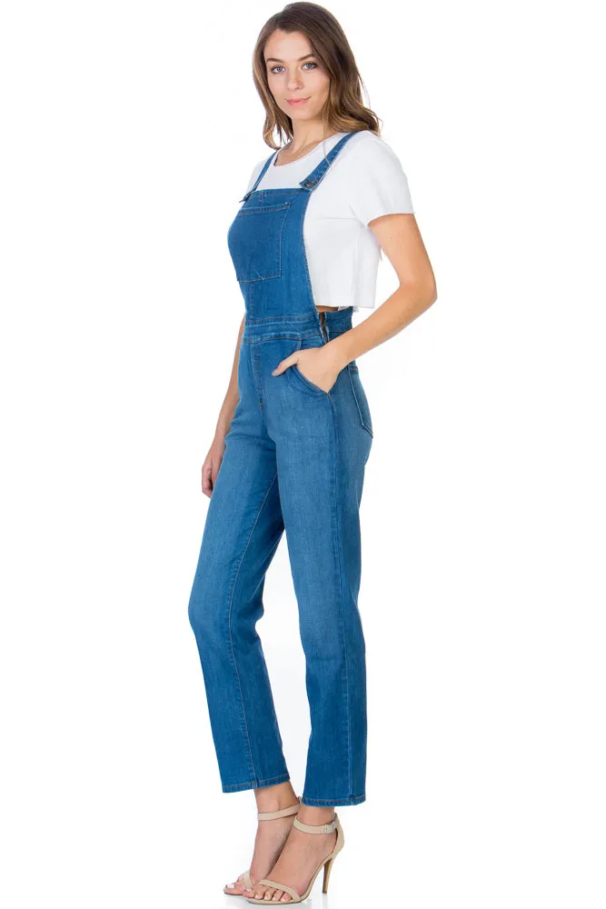 Over the Moon Long Straight Leg Denim Overalls Medium Wash