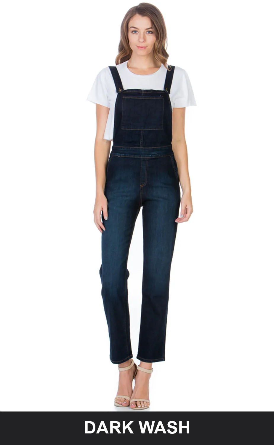 Over the Moon Long Straight Leg Denim Overalls Medium Wash