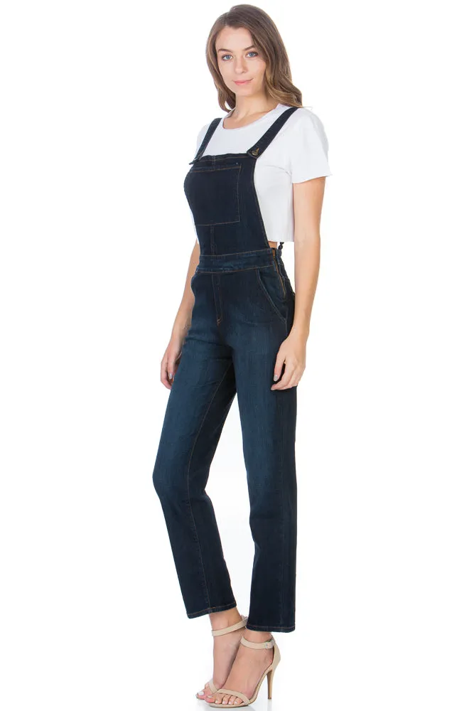 Over the Moon Long Straight Leg Denim Overalls Medium Wash