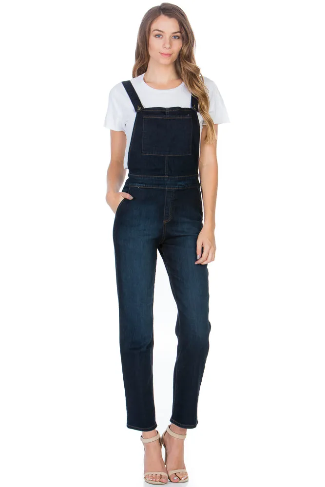 Over the Moon Long Straight Leg Denim Overalls Medium Wash