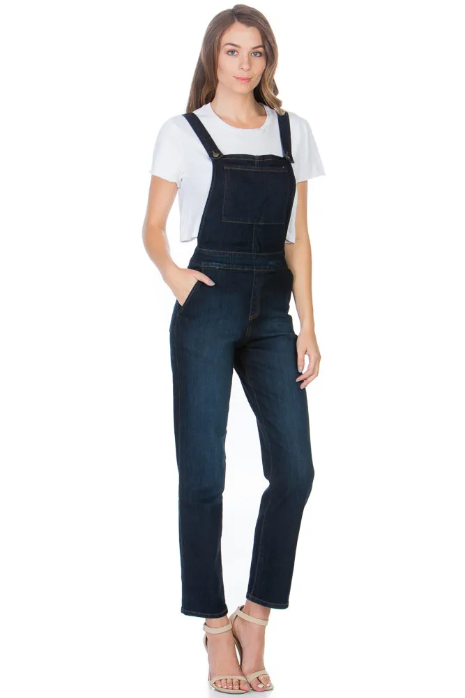 Over the Moon Long Straight Leg Denim Overalls Medium Wash