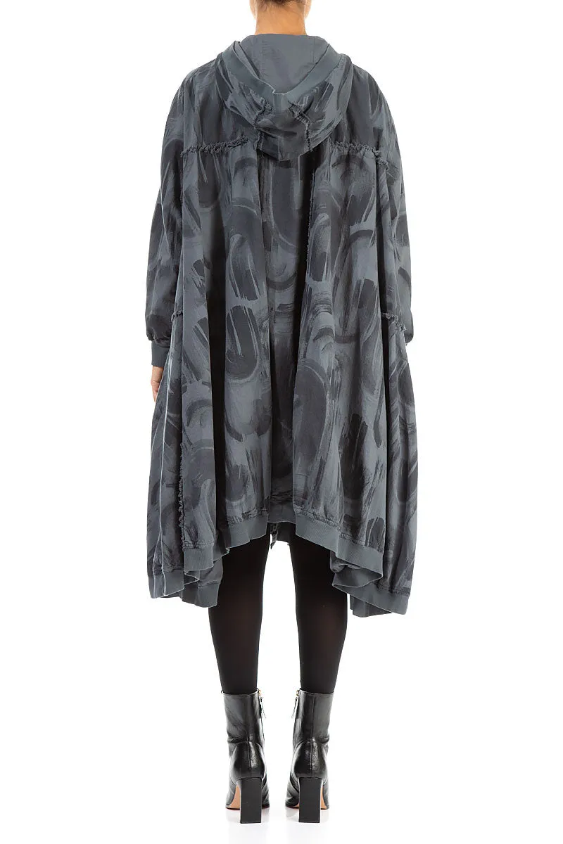 Oversized Forest Grey Paintwave Cotton Swing Coat