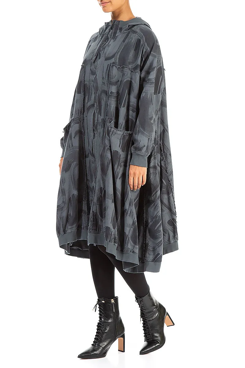 Oversized Forest Grey Paintwave Cotton Swing Coat