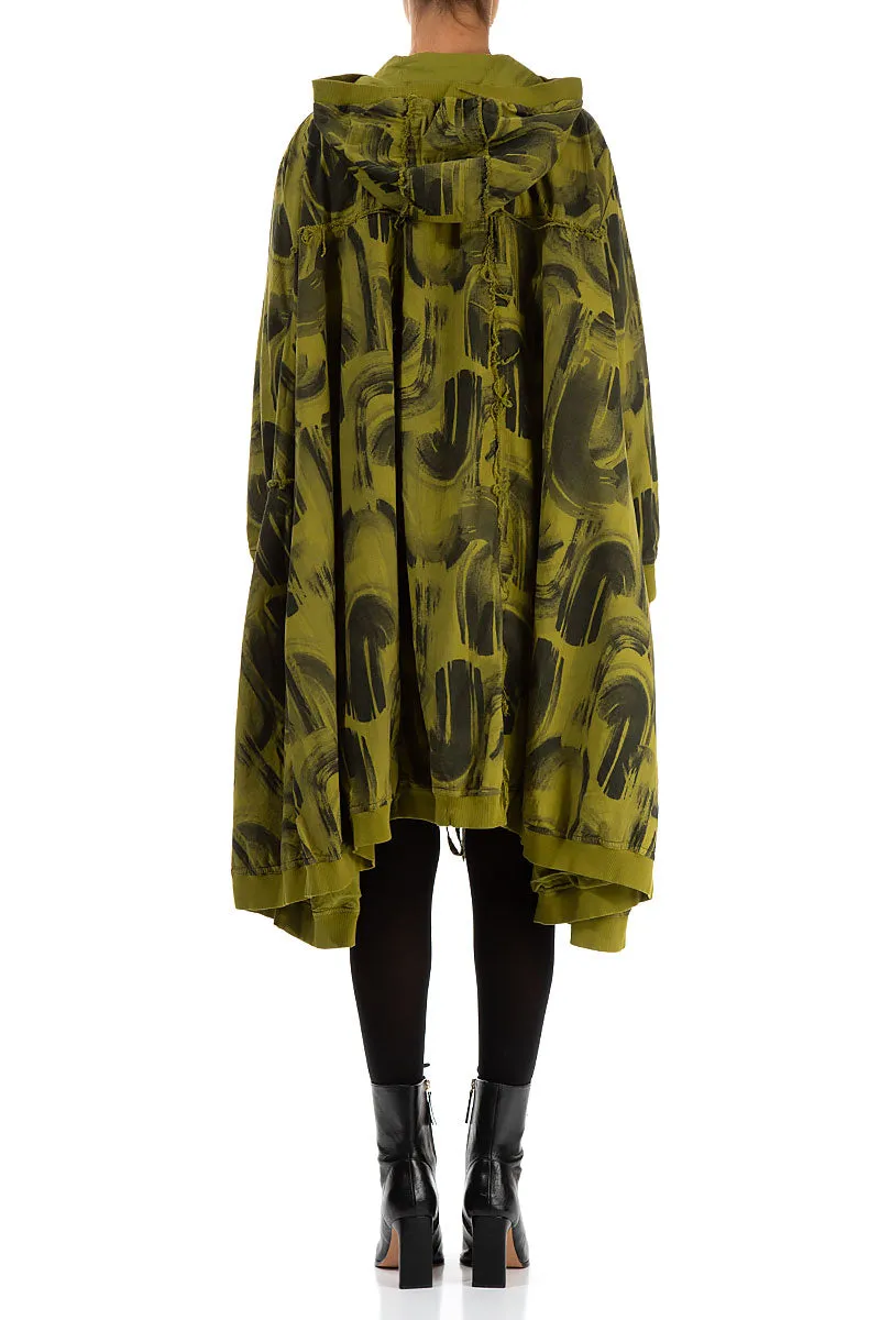 Oversized Golden Lime Paintwave Cotton Swing Coat