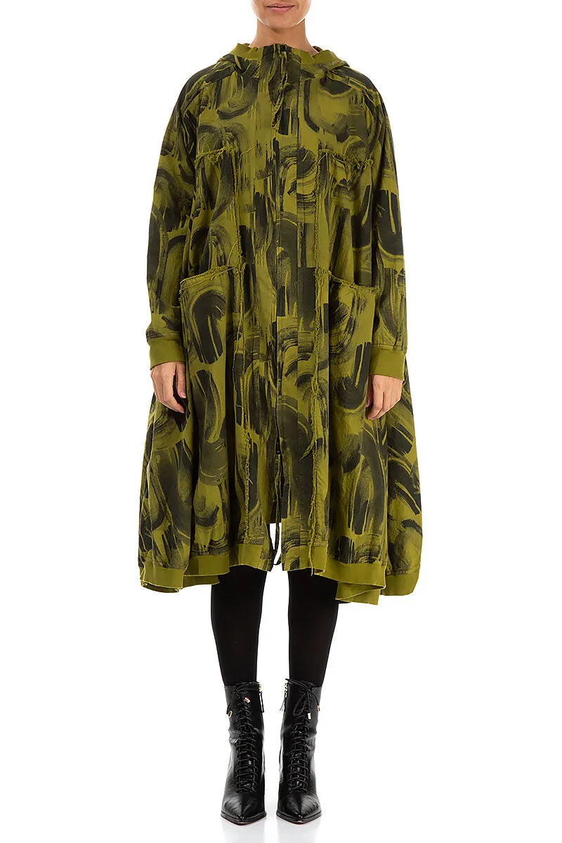 Oversized Golden Lime Paintwave Cotton Swing Coat