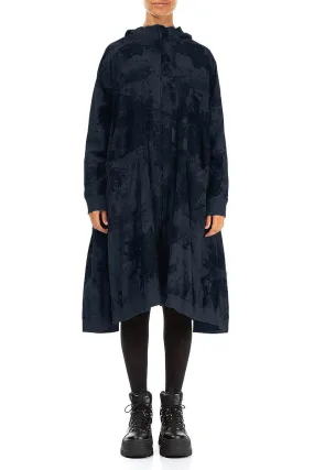 Oversized Midnight Blue Marble Cotton Swing Coat